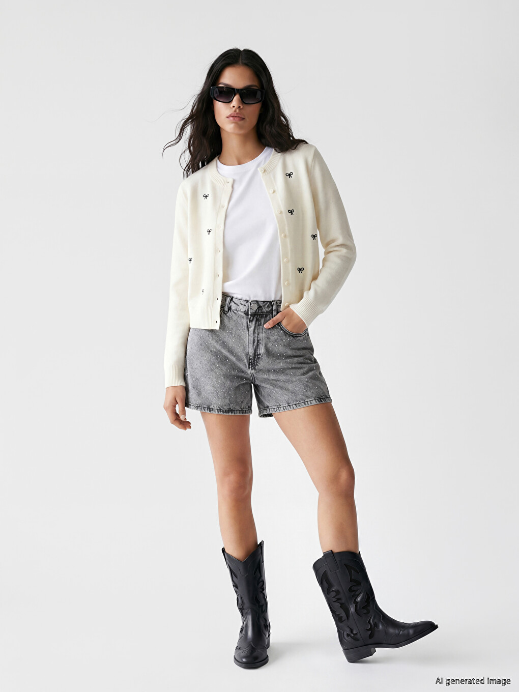 Rhinestone Embellished Women's Jean Shorts