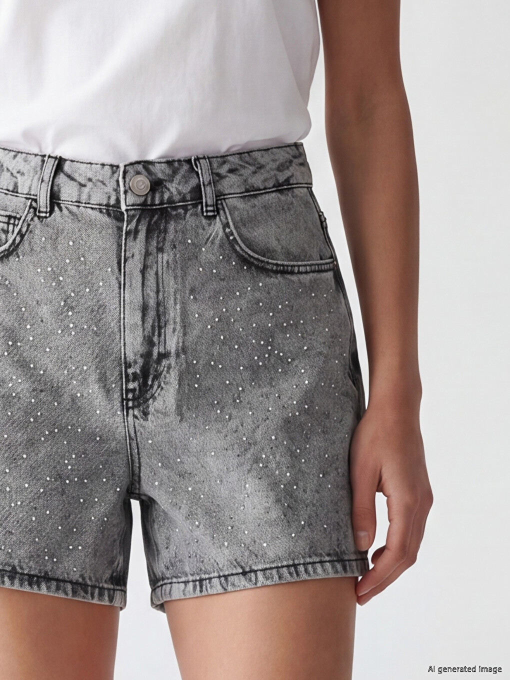 Rhinestone Embellished Women's Jean Shorts-2