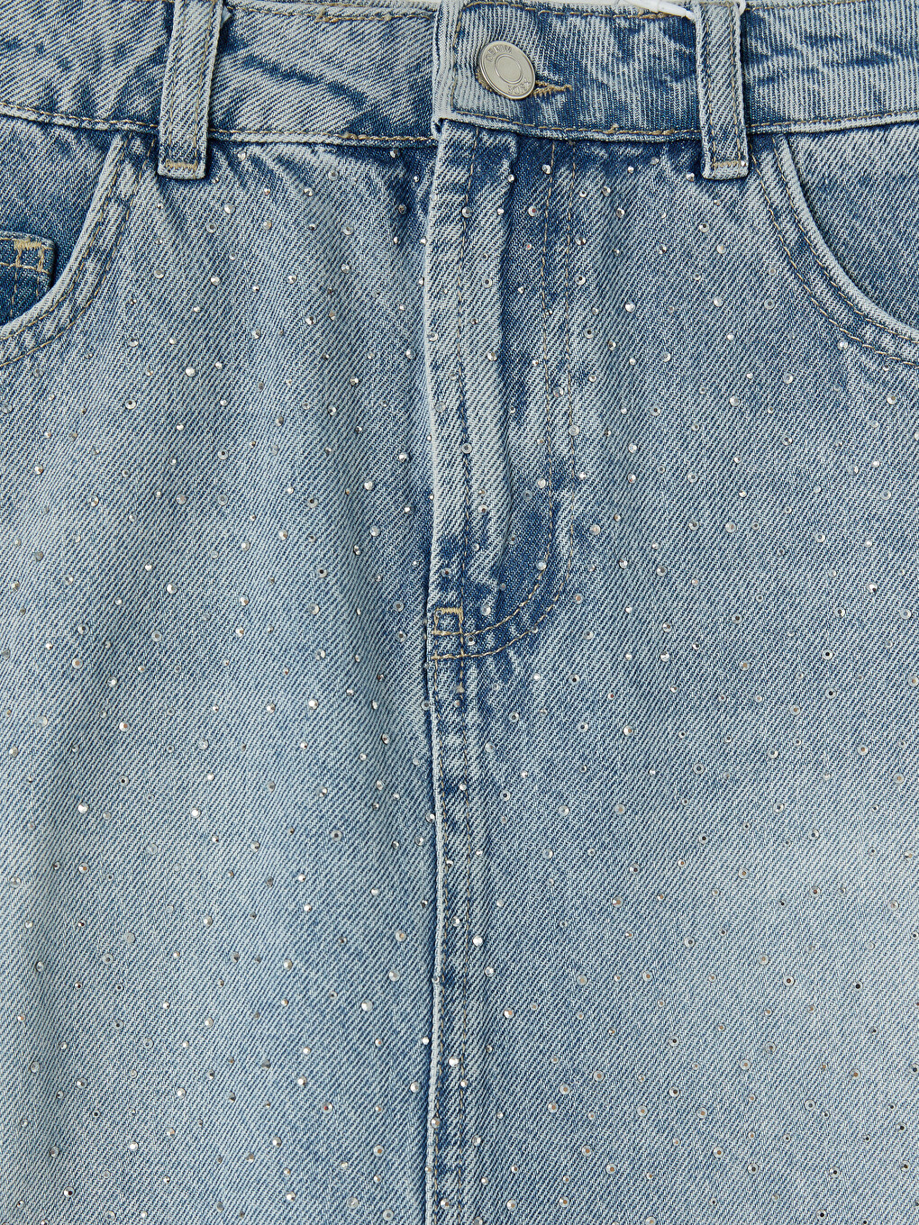 Mavi Taşlı Mini Jean Etek-2
