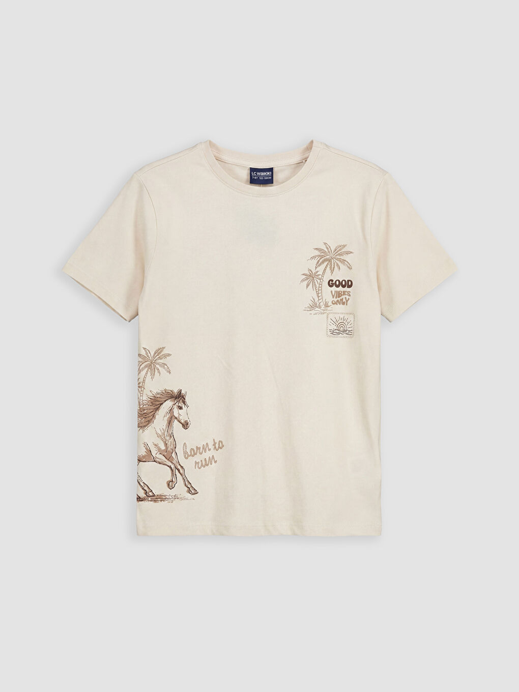 Bej Bisiklet Yaka Erkek Çocuk Şortlu Pijama Takımı-1