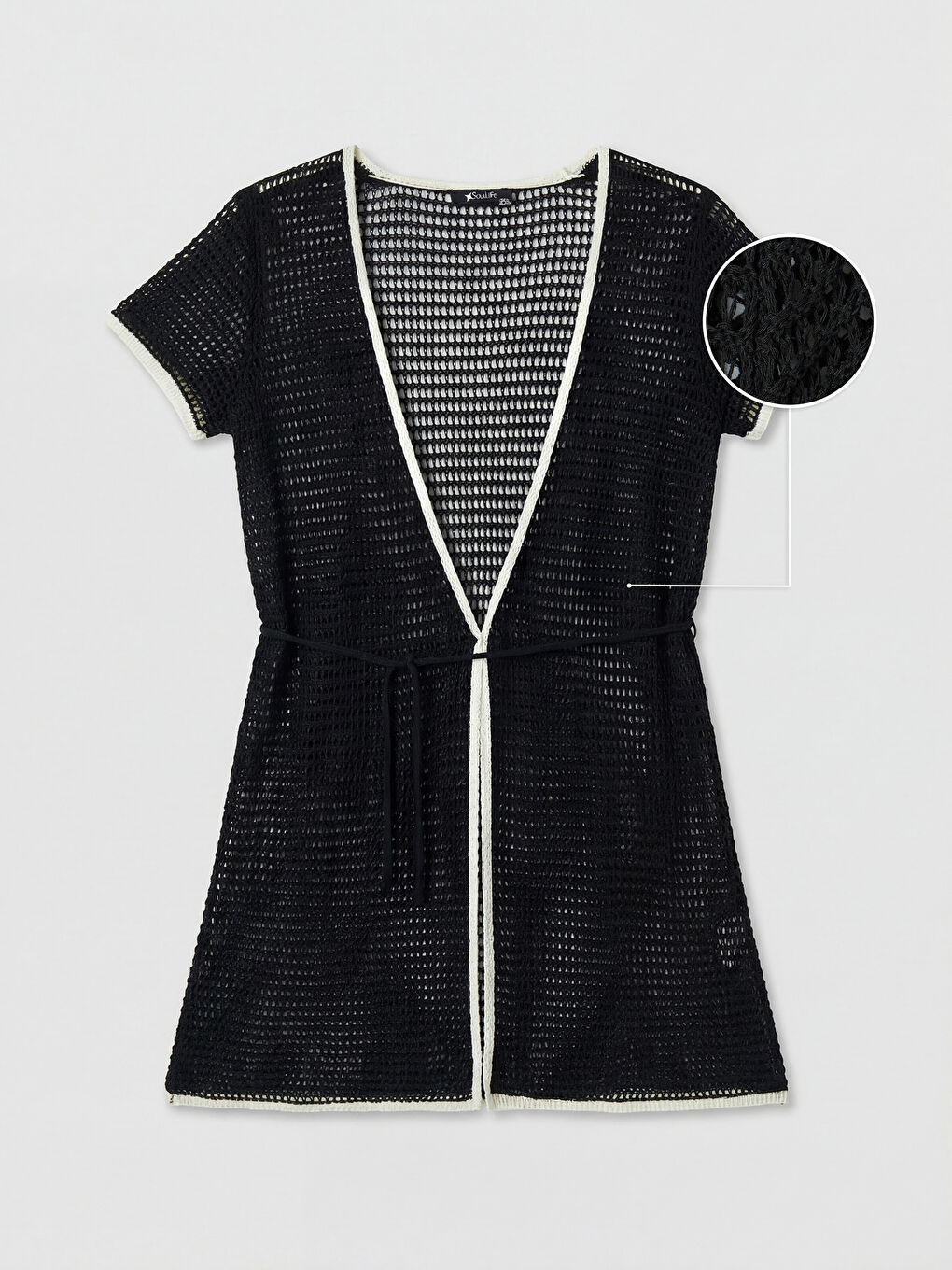 Siyah V Yaka Ajurlu Plaj Elbisesi