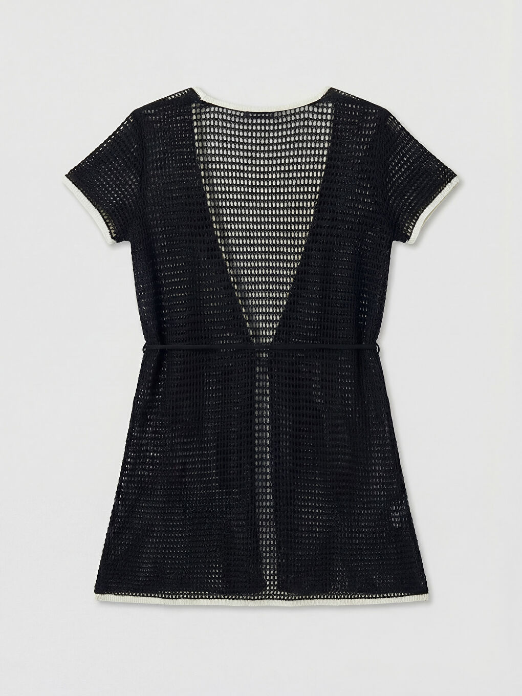 Siyah V Yaka Ajurlu Plaj Elbisesi-1