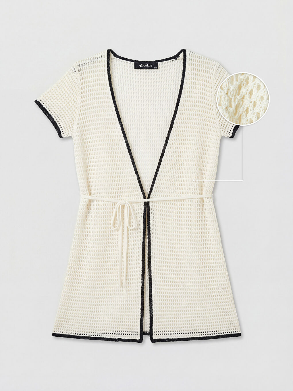 Ekru V Yaka Ajurlu Plaj Elbisesi