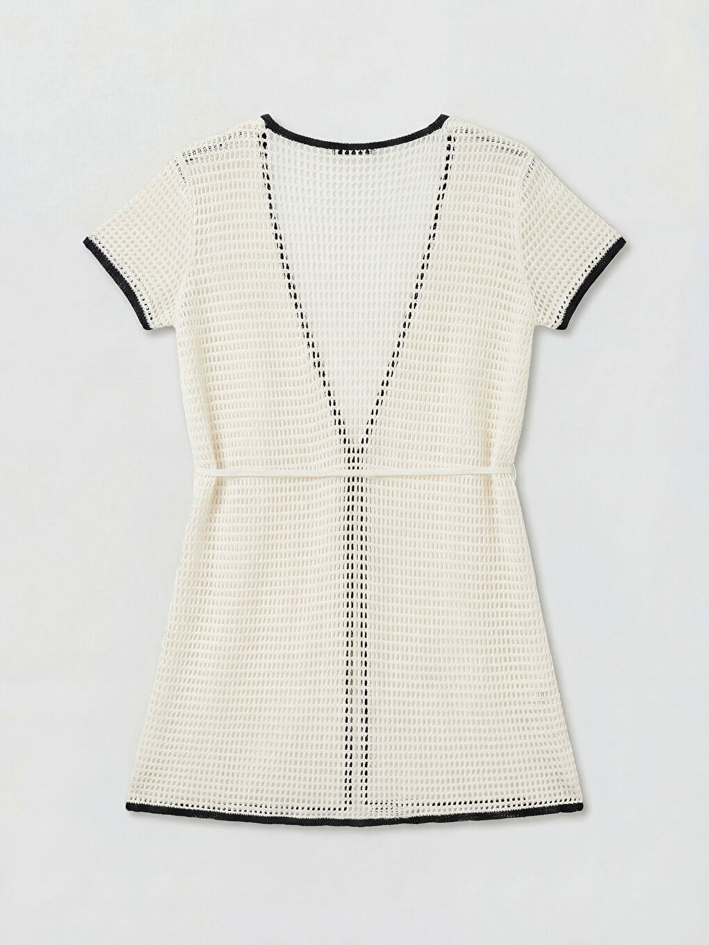 Ekru V Yaka Ajurlu Plaj Elbisesi-1