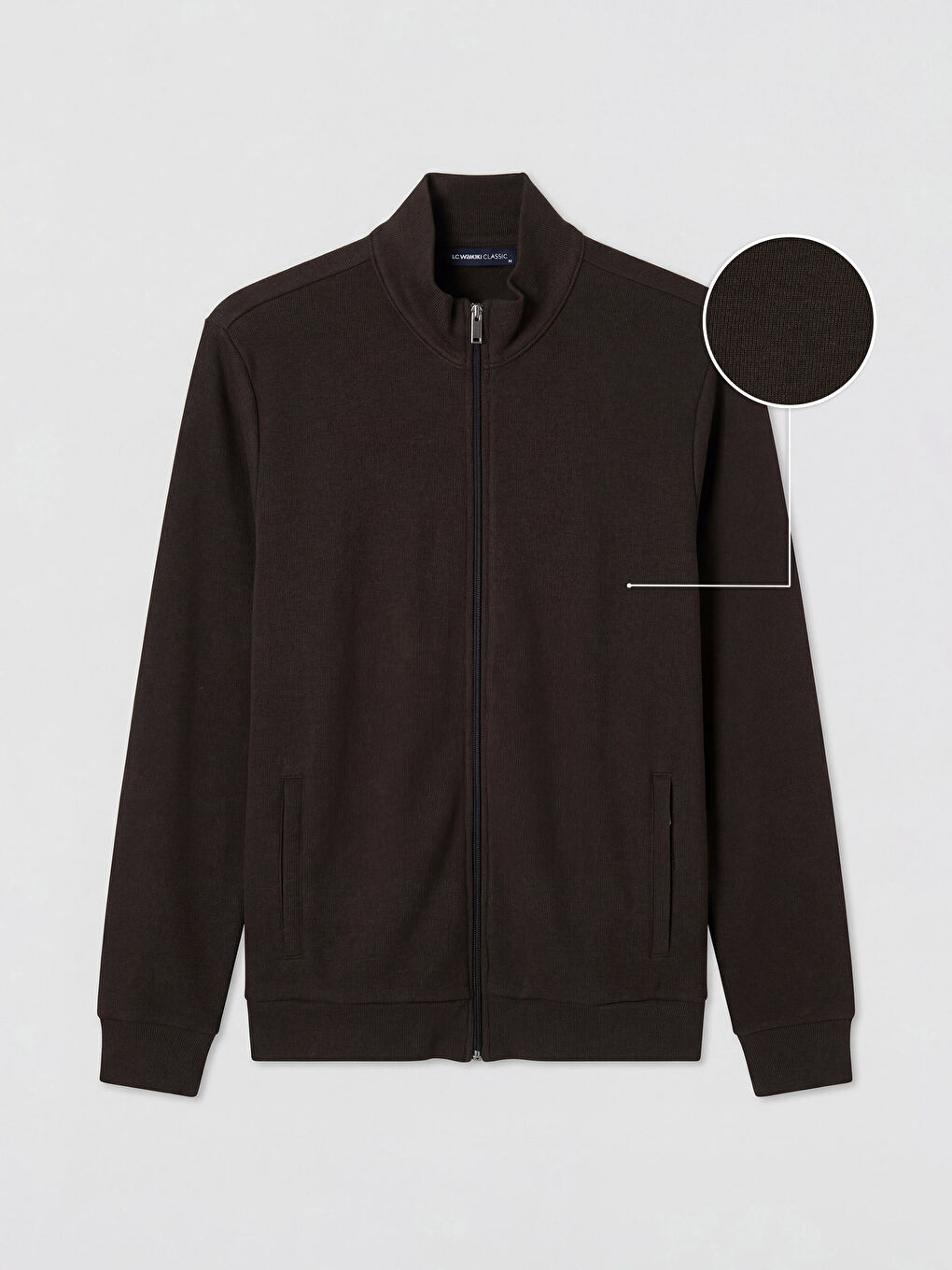 Kahverengi Dik Yaka Erkek Fermuarlı Sweatshirt