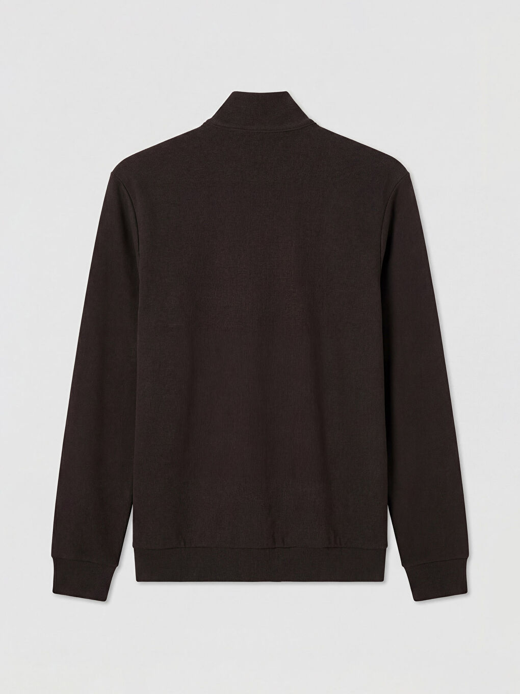 Kahverengi Dik Yaka Erkek Fermuarlı Sweatshirt-1