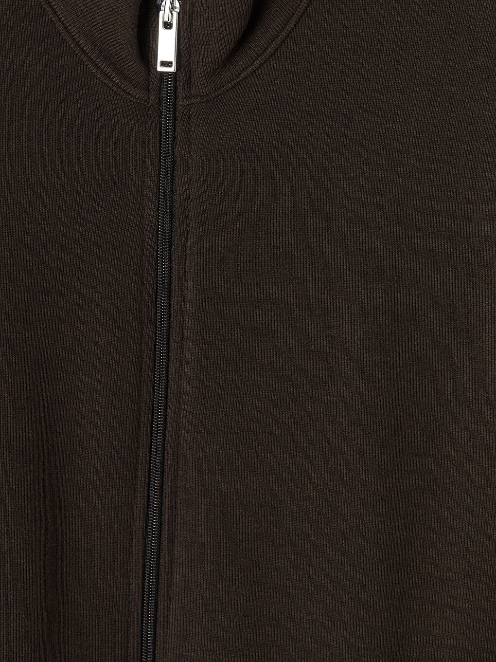 Kahverengi Dik Yaka Erkek Fermuarlı Sweatshirt-2