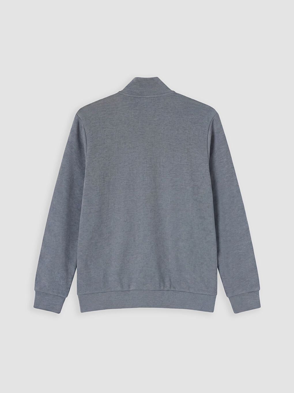 Gri Dik Yaka Erkek Fermuarlı Sweatshirt-1