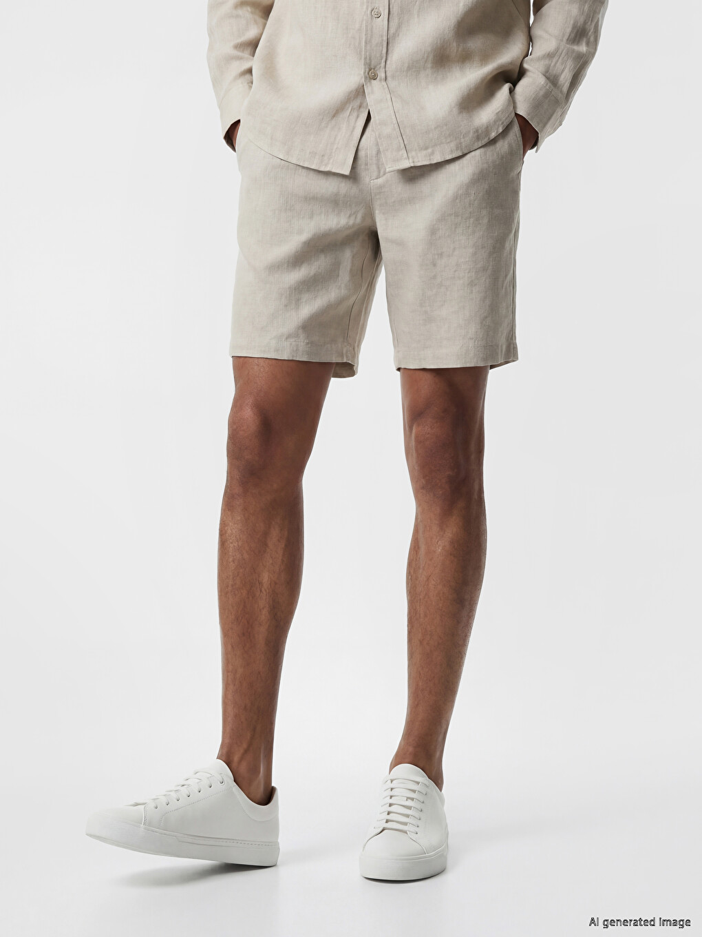 Bej Regular Fit %100 Keten Erkek Şort-6