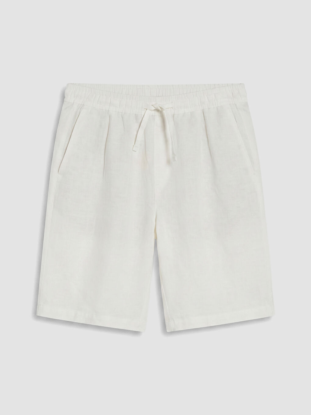 Beyaz Regular Fit %100 Keten Erkek Şort