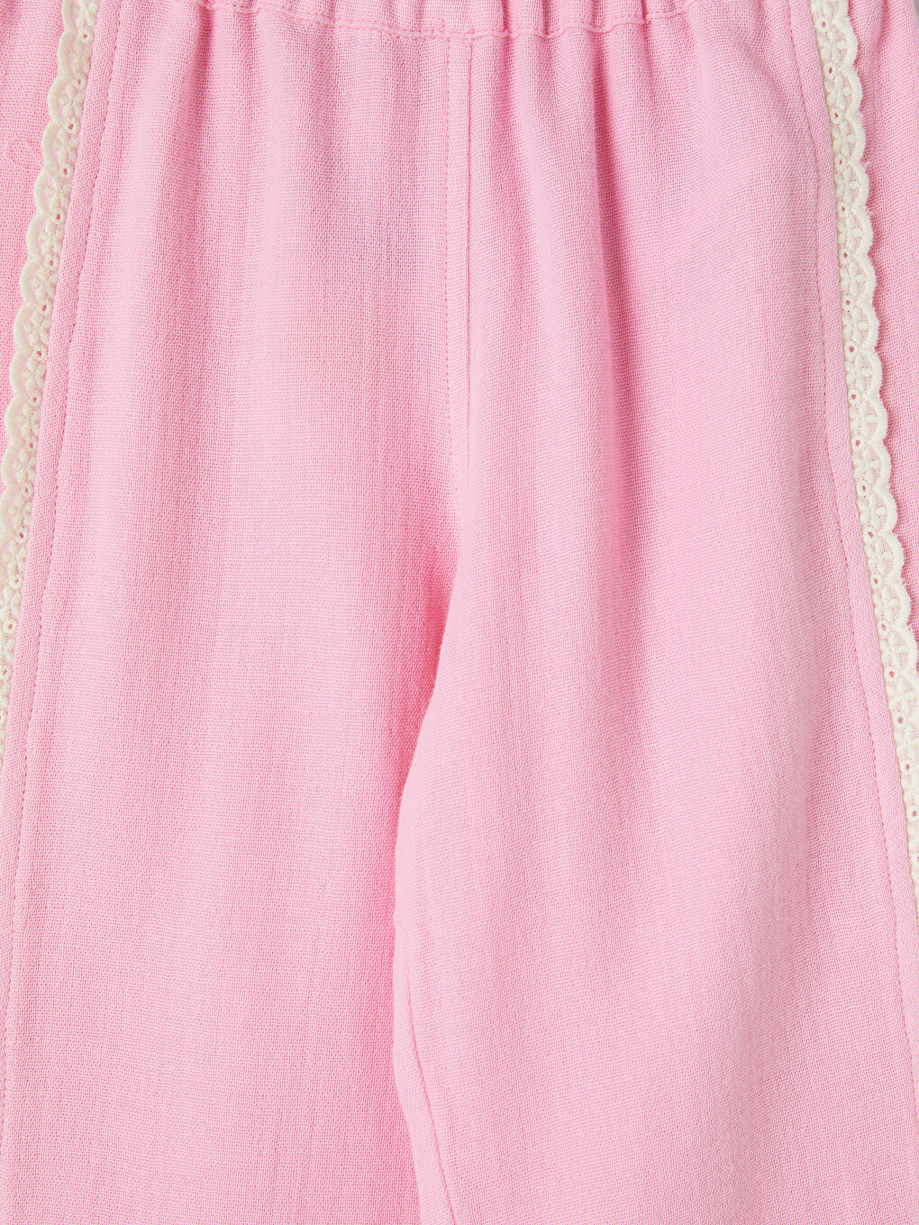 Pembe Regular Fit Kız Çocuk Dantel Detaylı Pantolon-1