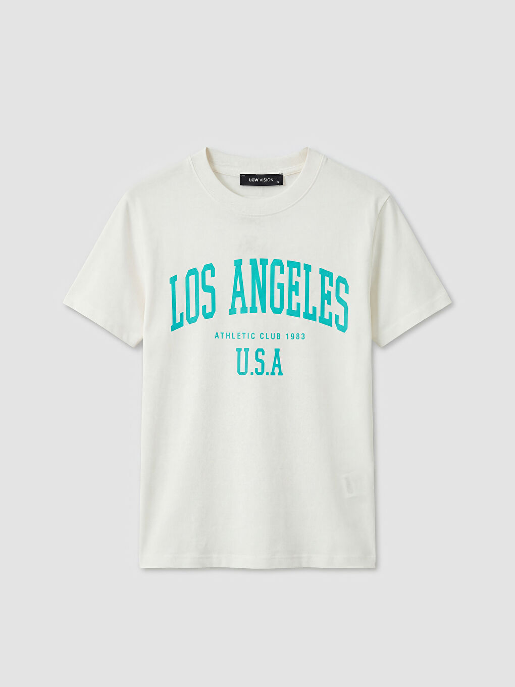 Ekru Bisiklet Yaka Los Angeles Baskılı Kadın Tişört