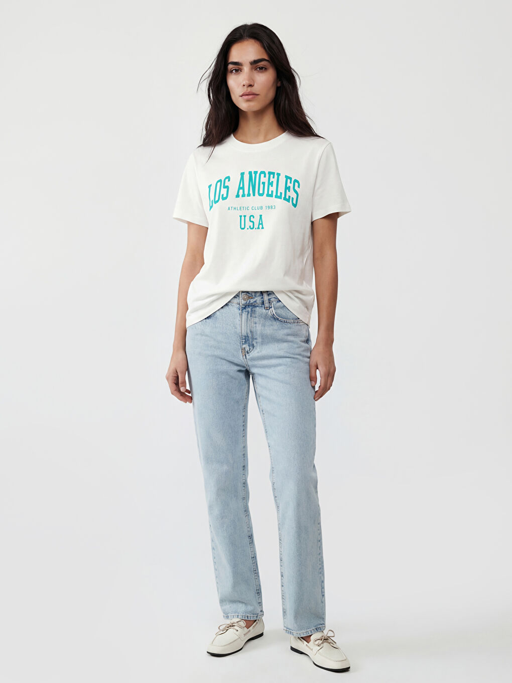 Tricou cu Guler Rotund Imprimat Los Angeles pentru Femei-1