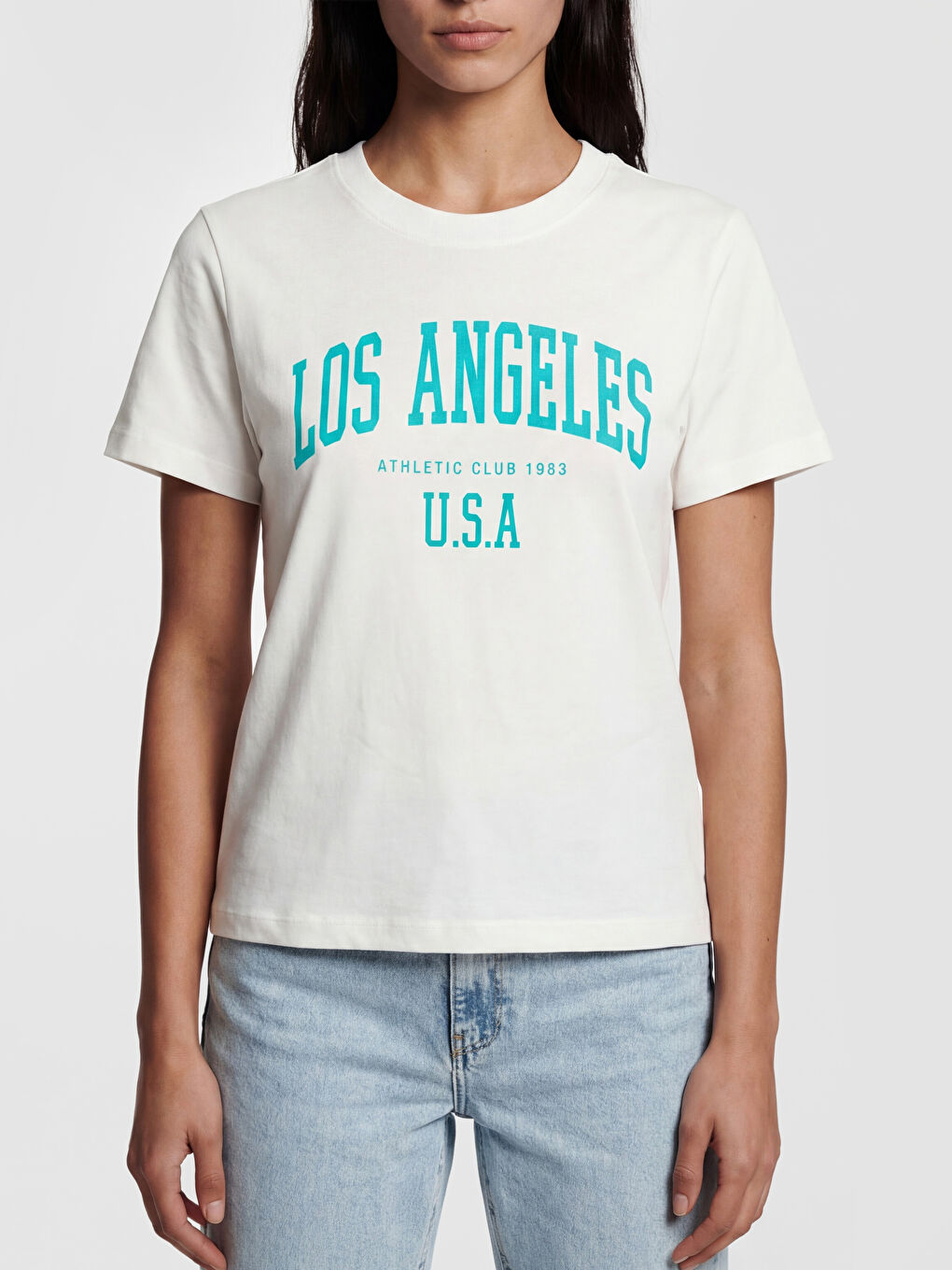 Tricou cu Guler Rotund Imprimat Los Angeles pentru Femei-3
