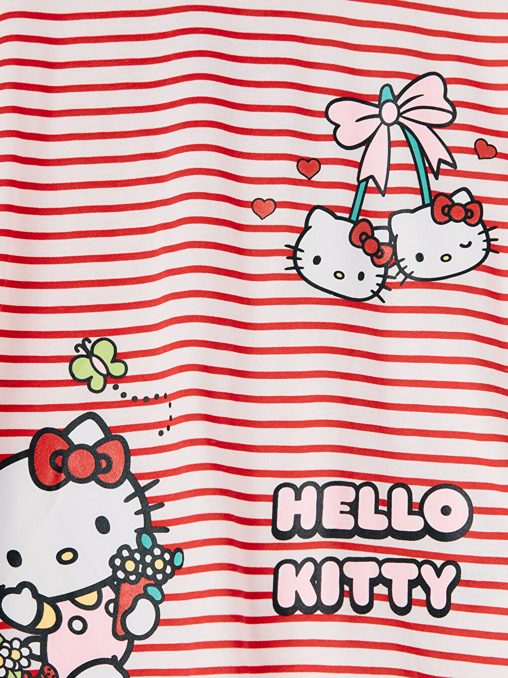 Kırmızı Bisiklet Yaka Hello Kitty Baskılı Kız Çocuk Tişört-2