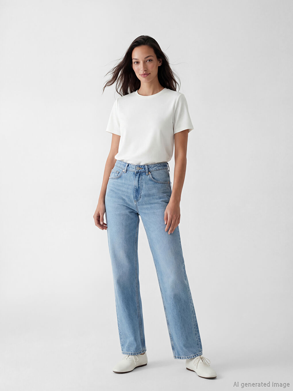 Beyaz Bisiklet Yaka Kadın Tişört-1