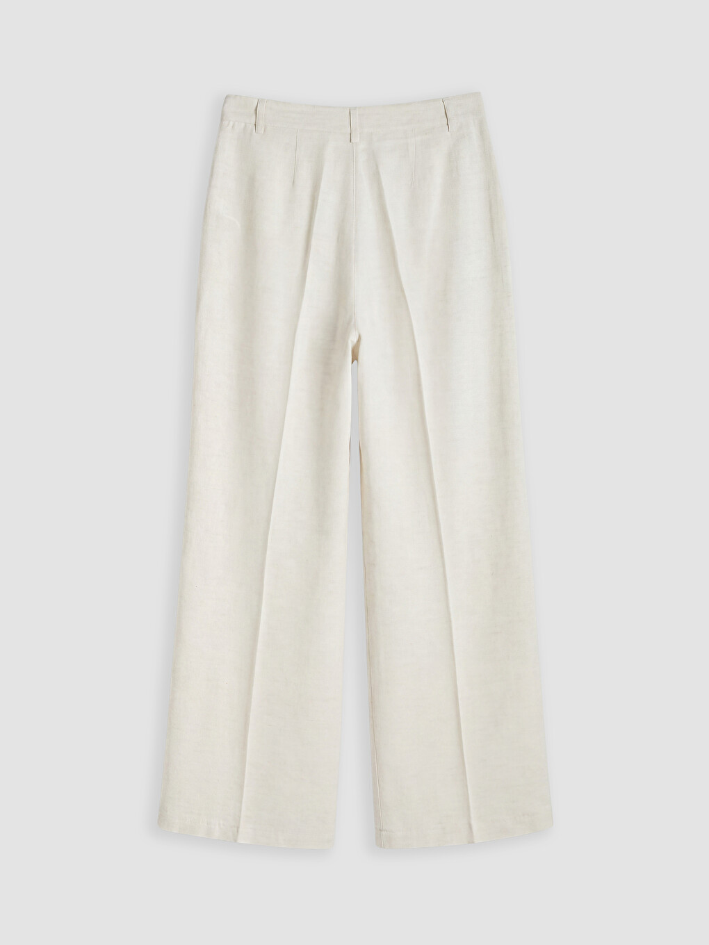 Bej Loose Fit Keten Karışımlı Kadın Pileli Pantolon-2