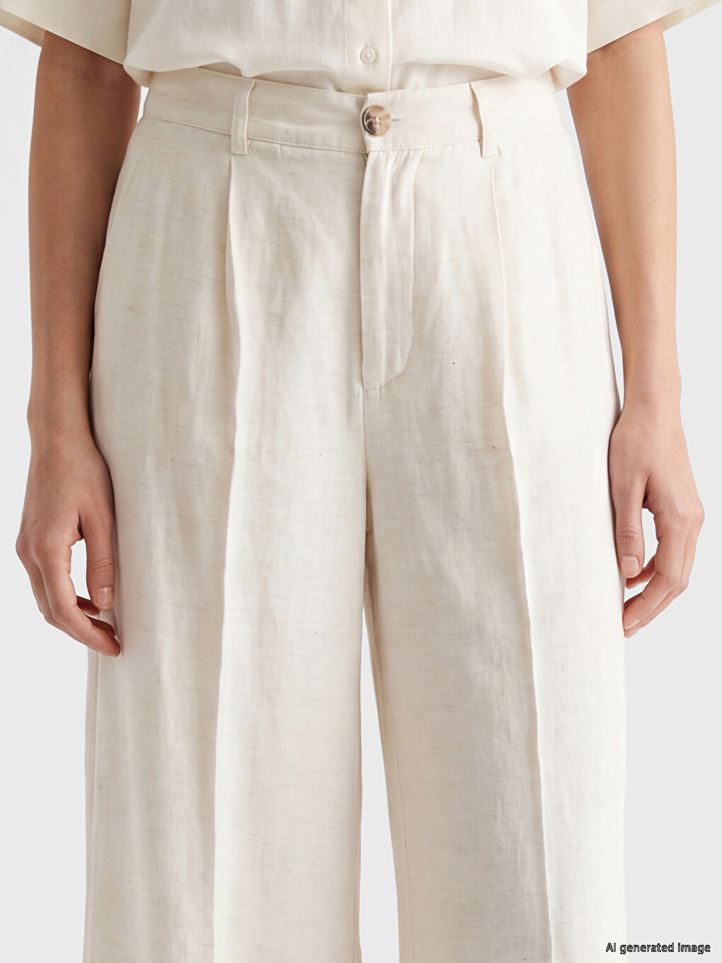 Loose Fit plisirane pantalone od mešavine lana za žene-2