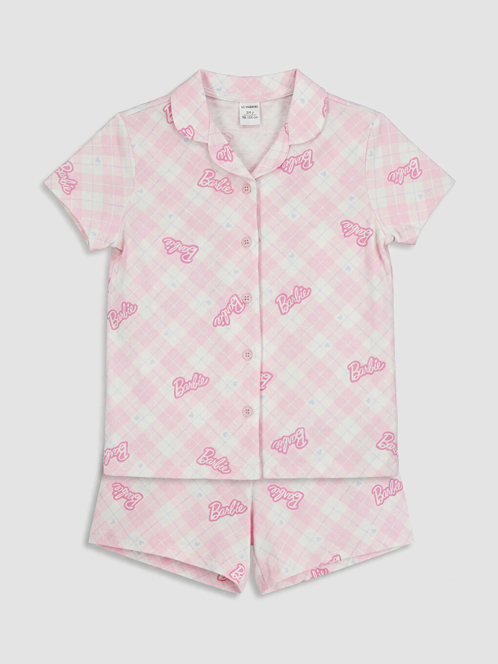 Pembe Barbie Baskılı Kız Çocuk Şortlu Pijama Takımı