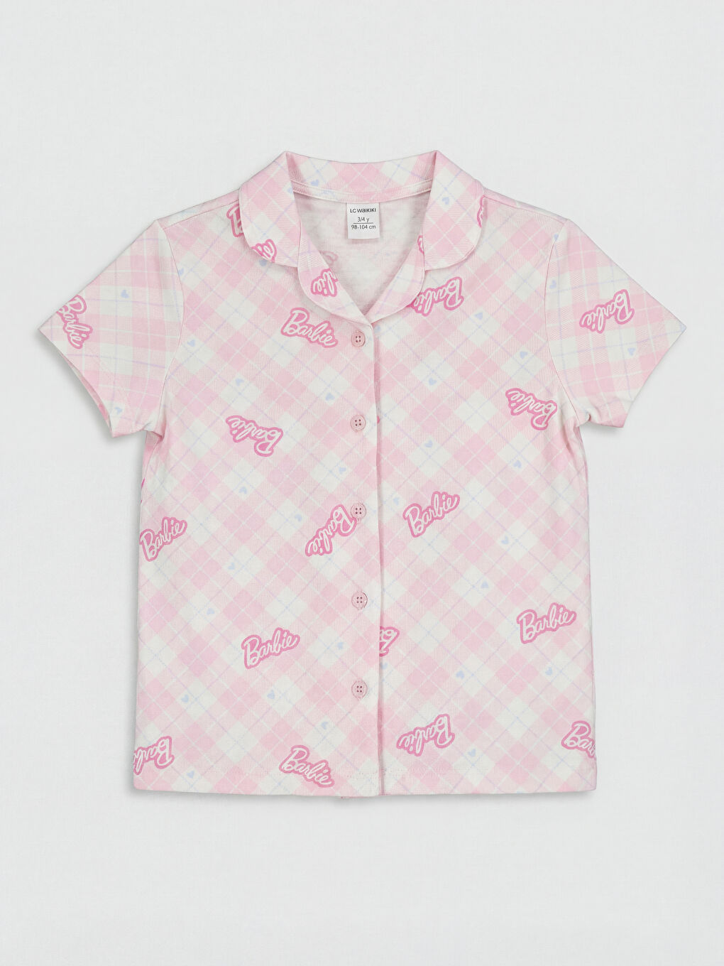 Pembe Barbie Baskılı Kız Çocuk Şortlu Pijama Takımı-1