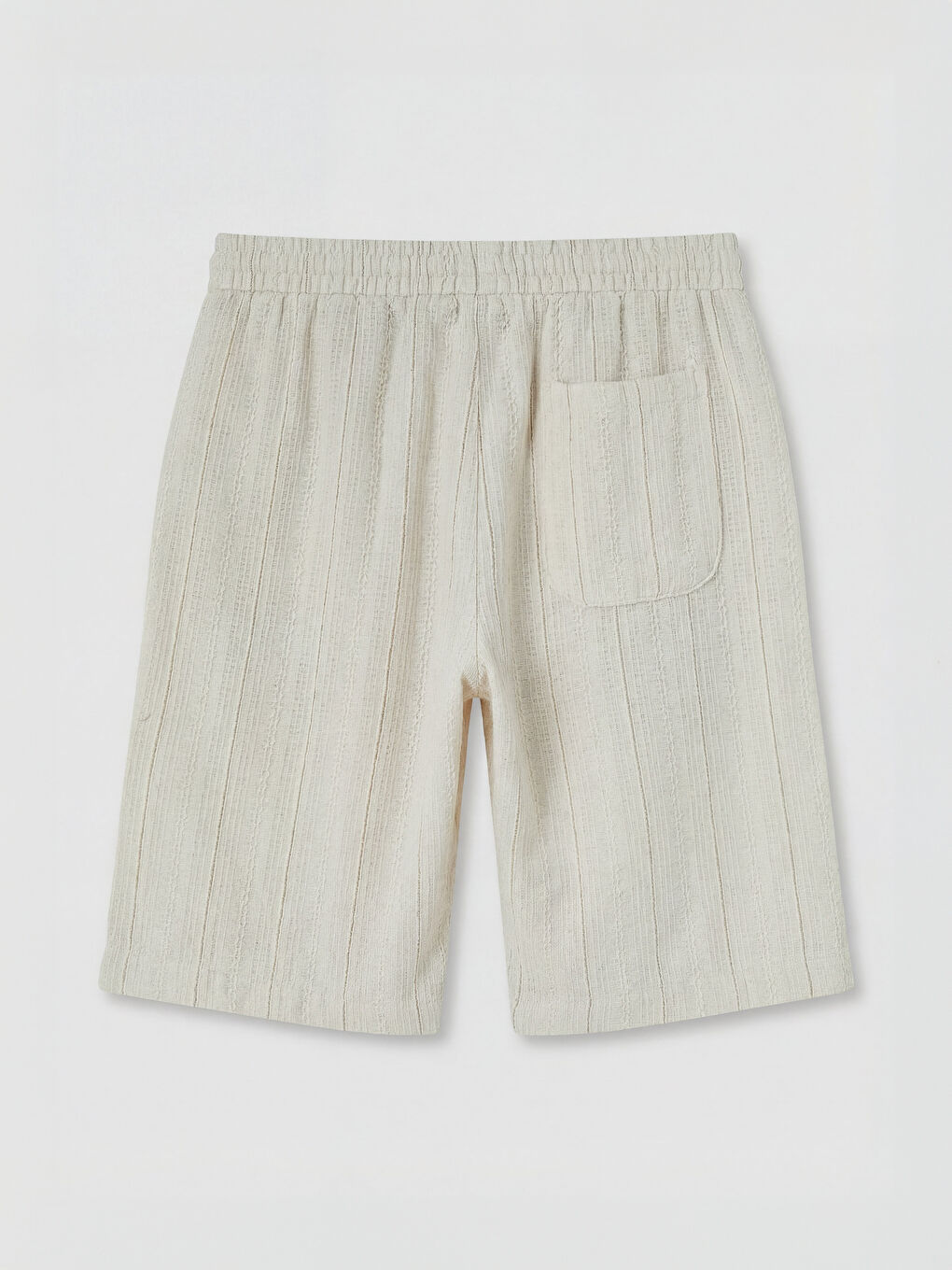 Ekru Standart Kalıp Keten Görünümlü Erkek Şort-1