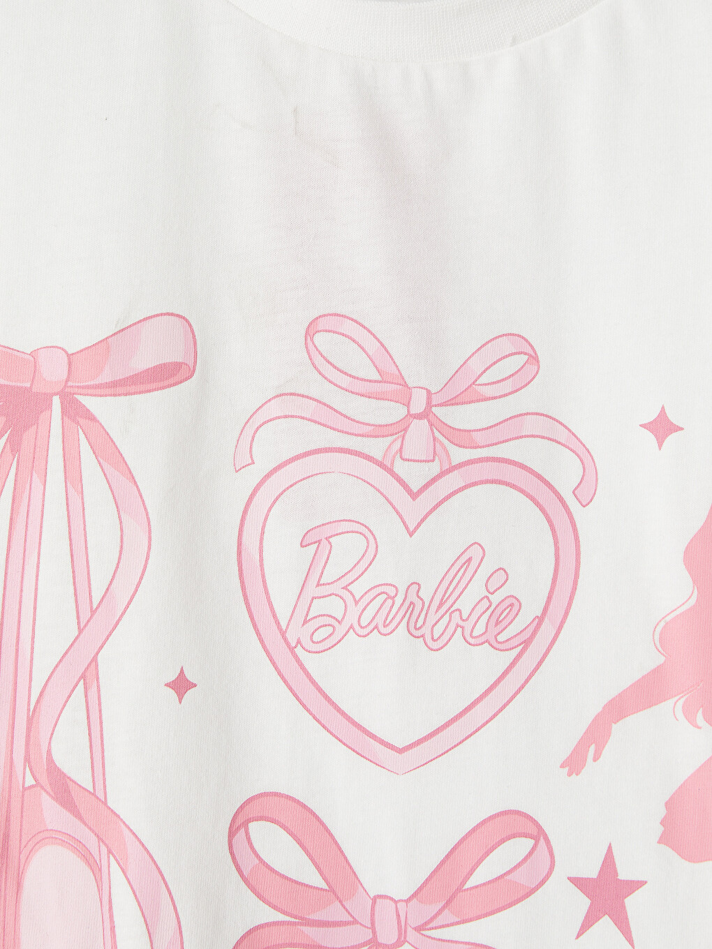 Beyaz Bisiklet Yaka Barbie Baskılı Kız Çocuk Tişört-1