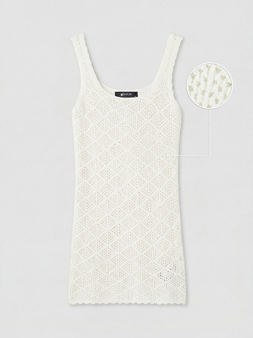 Ekru U Yaka Ajurlu Plaj Elbisesi