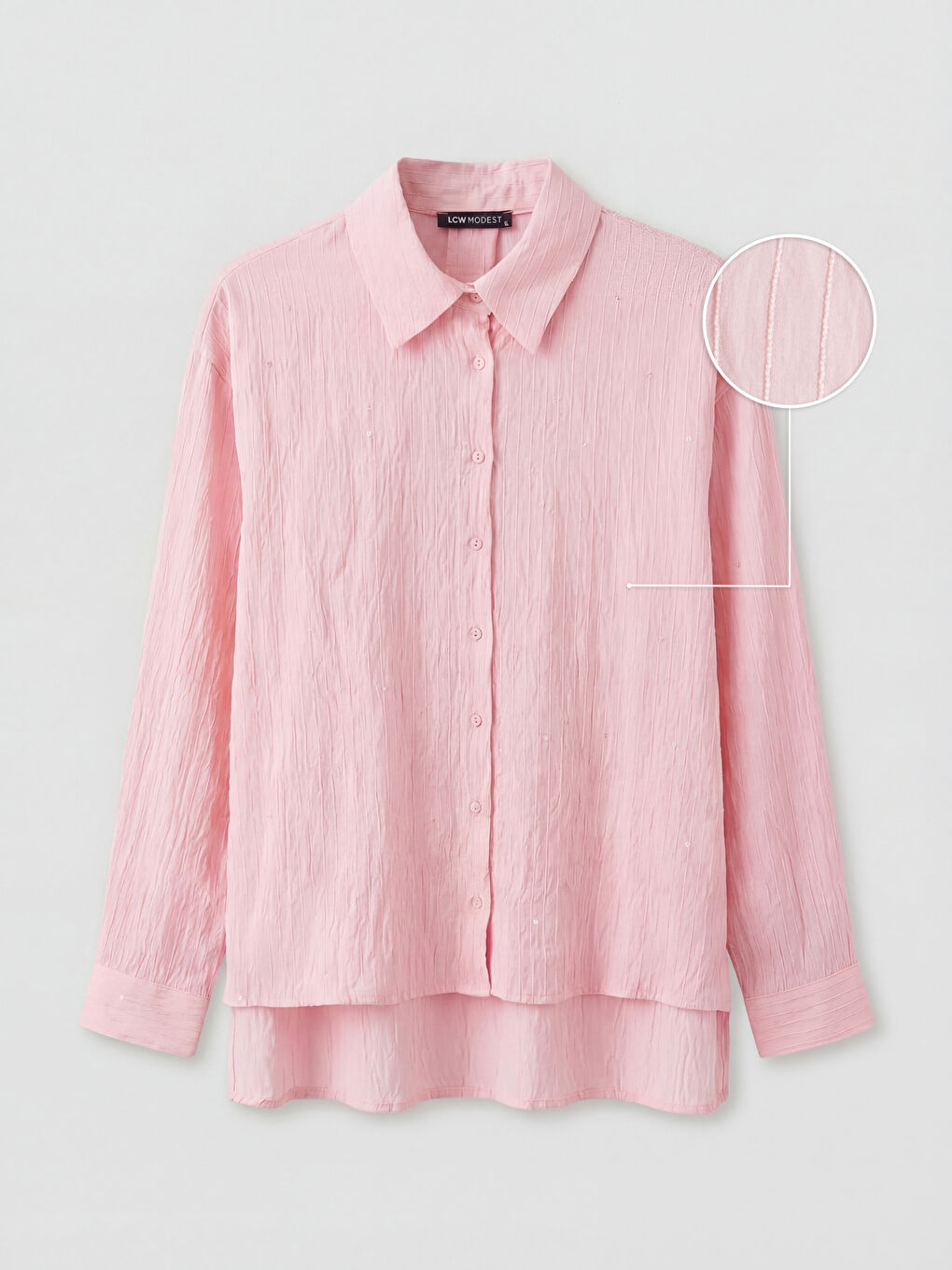 Pembe Dokulu Pul Detaylı Kadın Gömlek Tunik