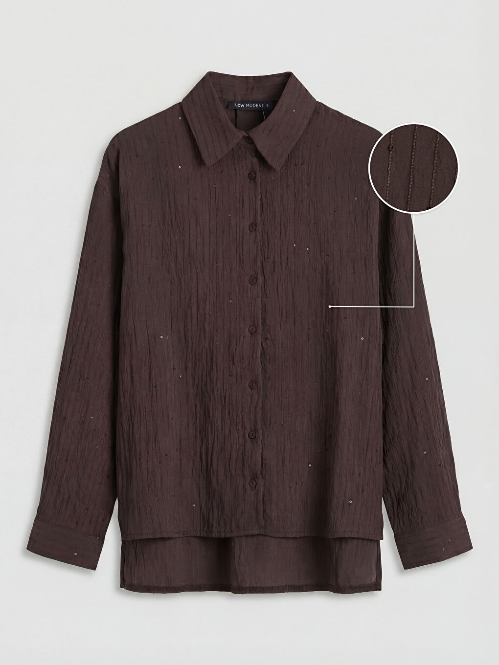 Kahverengi Dokulu Pul Detaylı Kadın Gömlek Tunik