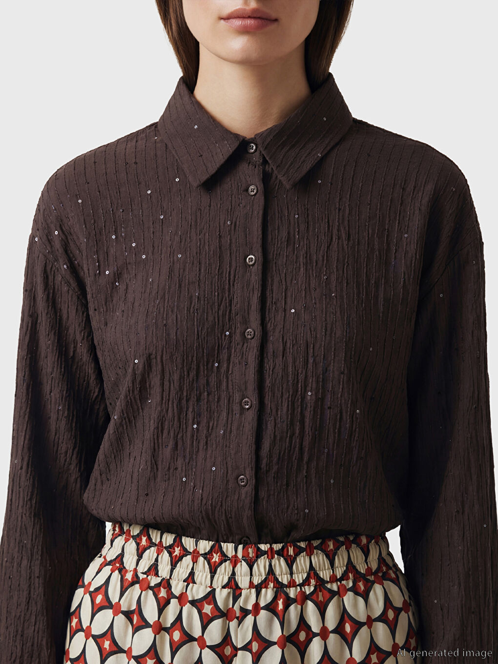 Women's Shirt Tunic with Textured Sequin Detail-2