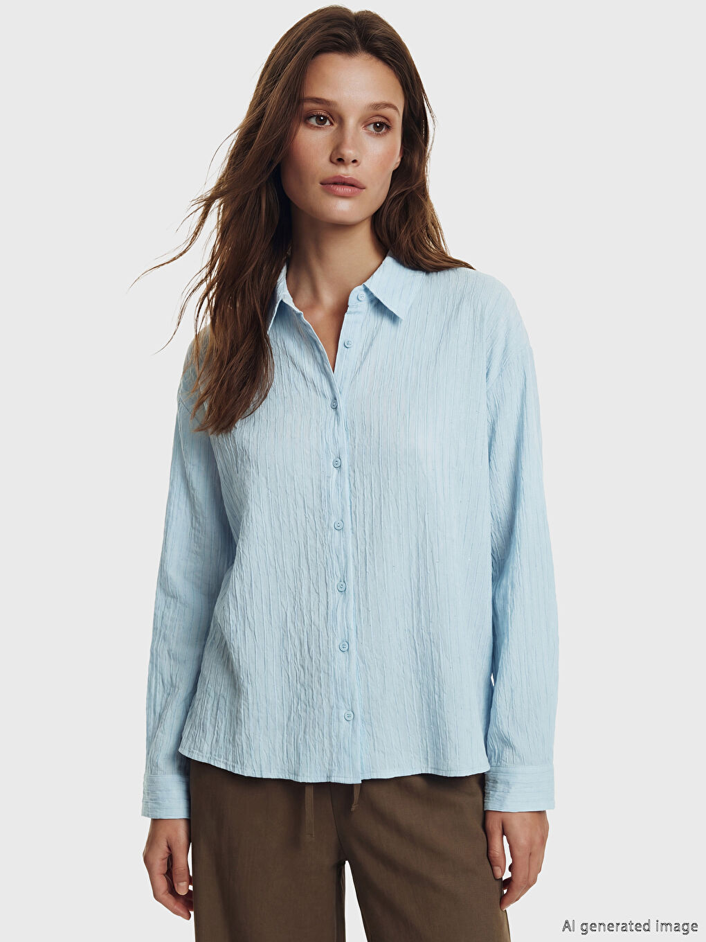 Mavi Dokulu Pul Detaylı Kadın Gömlek Tunik