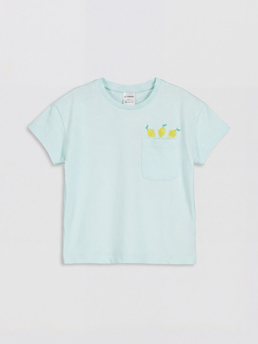 Turkuaz Bisiklet Yaka Nakışlı Kız Çocuk Tişört