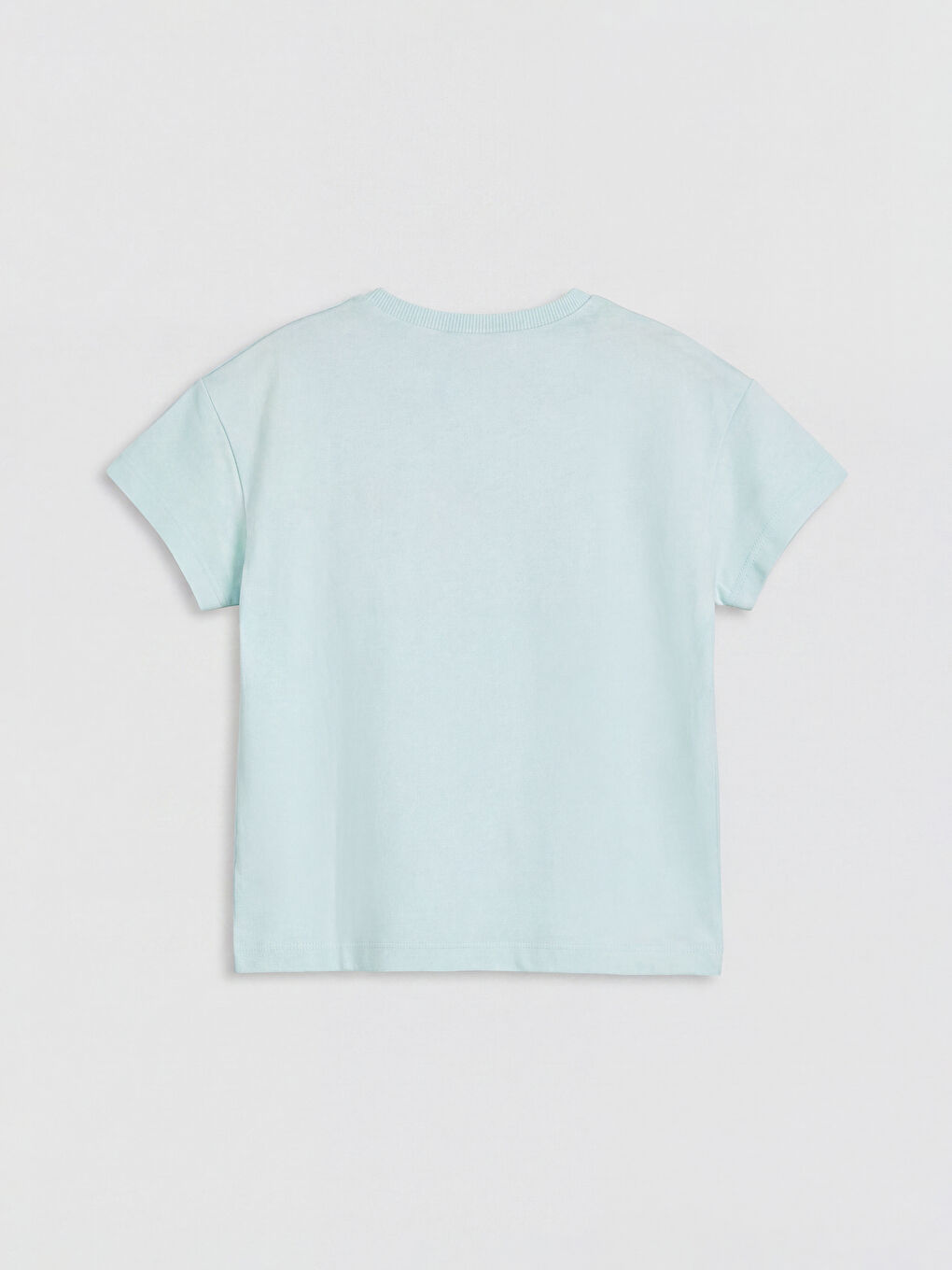 Turkuaz Bisiklet Yaka Nakışlı Kız Çocuk Tişört-1