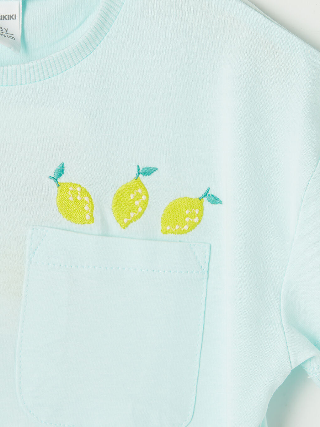 Turkuaz Bisiklet Yaka Nakışlı Kız Çocuk Tişört-2