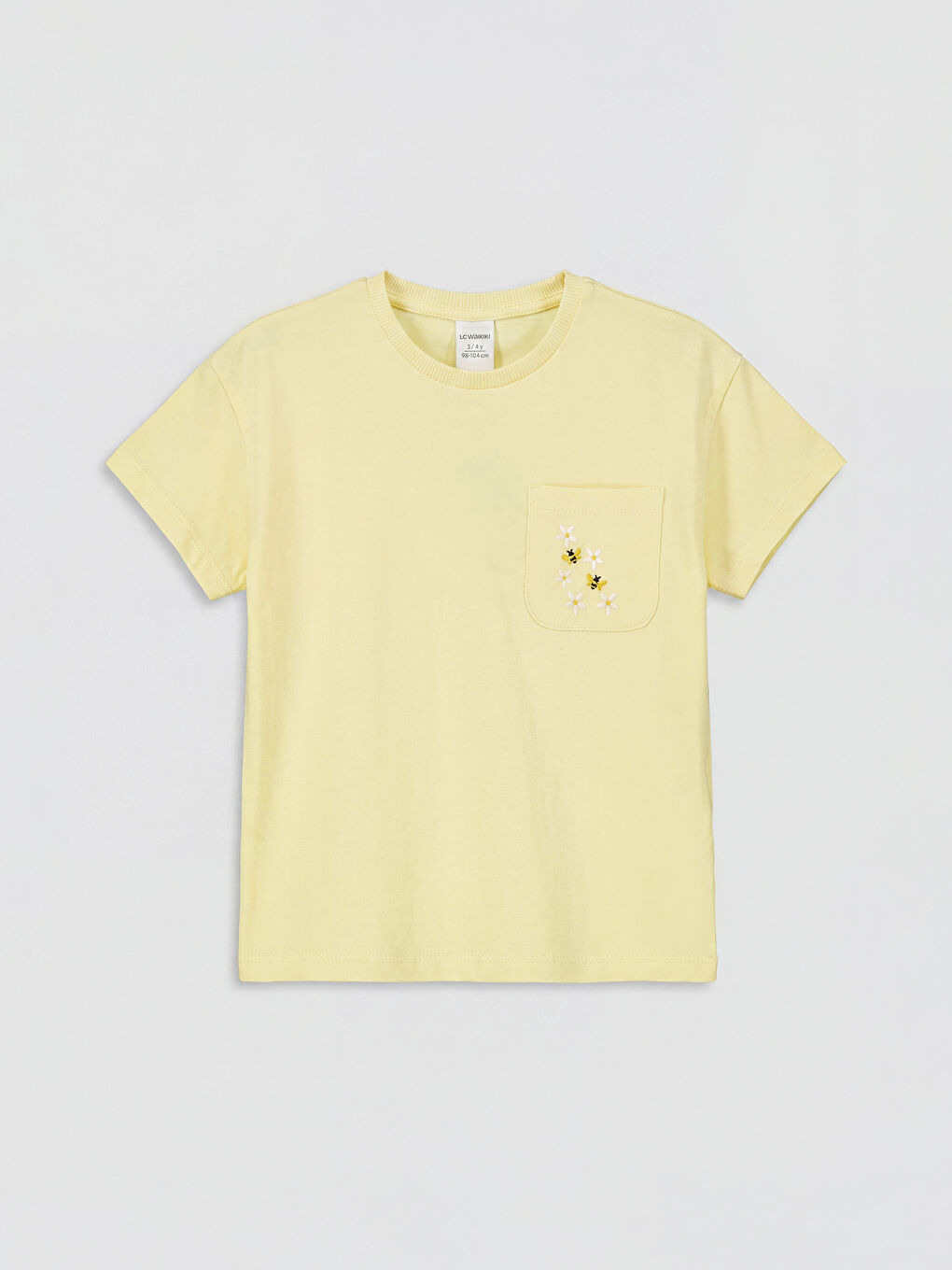 Sarı Bisiklet Yaka Nakışlı Kız Çocuk Tişört