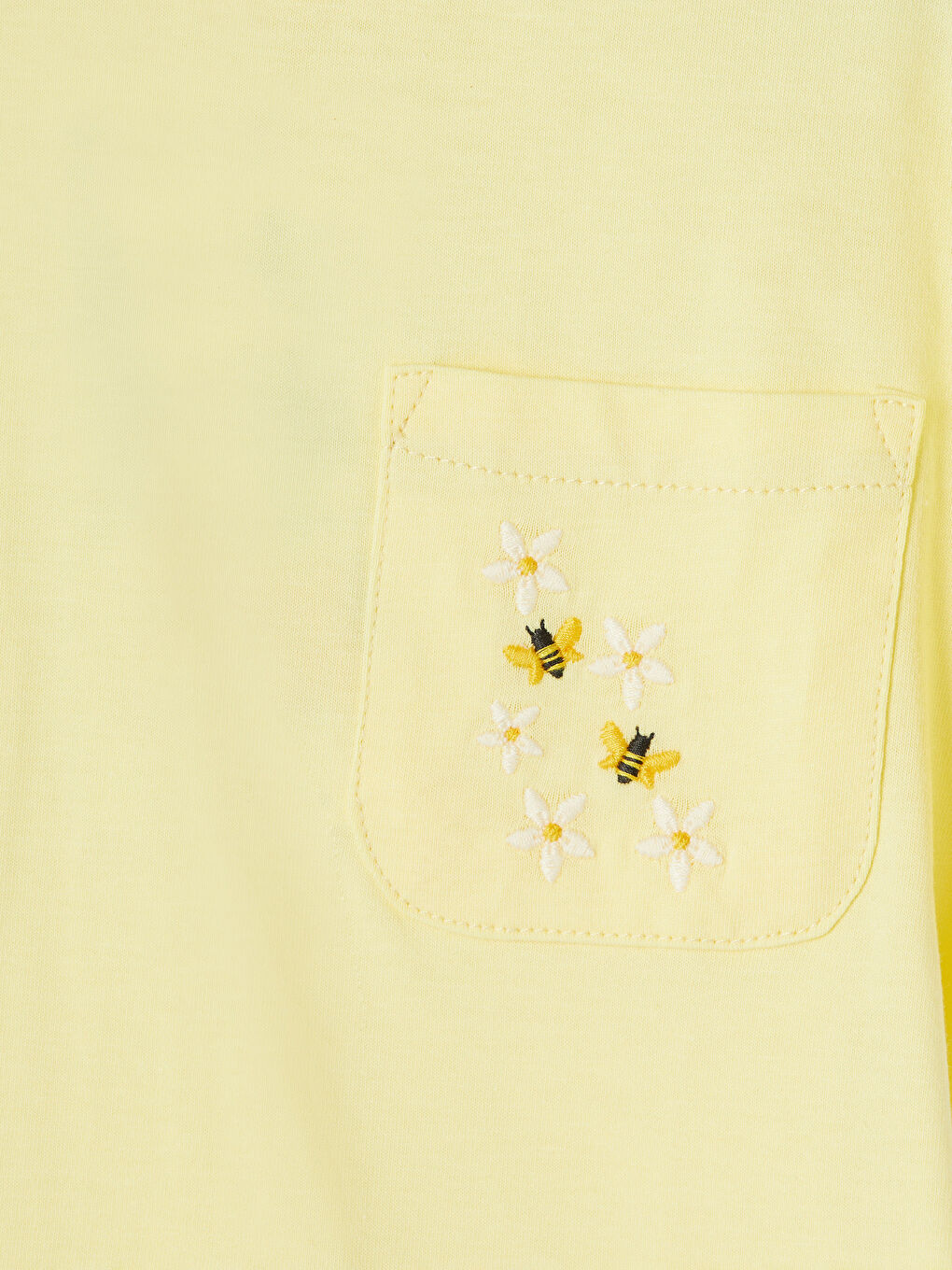 Sarı Bisiklet Yaka Nakışlı Kız Çocuk Tişört-2