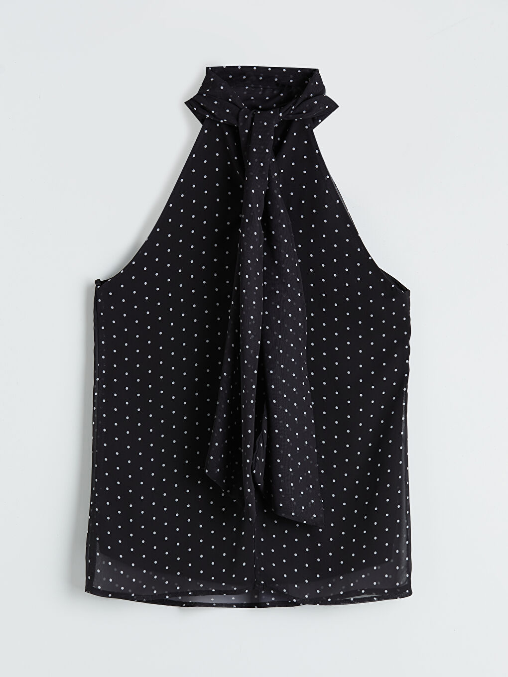 Siyah Halter Yaka Fularlı Puantiyeli Bluz-3