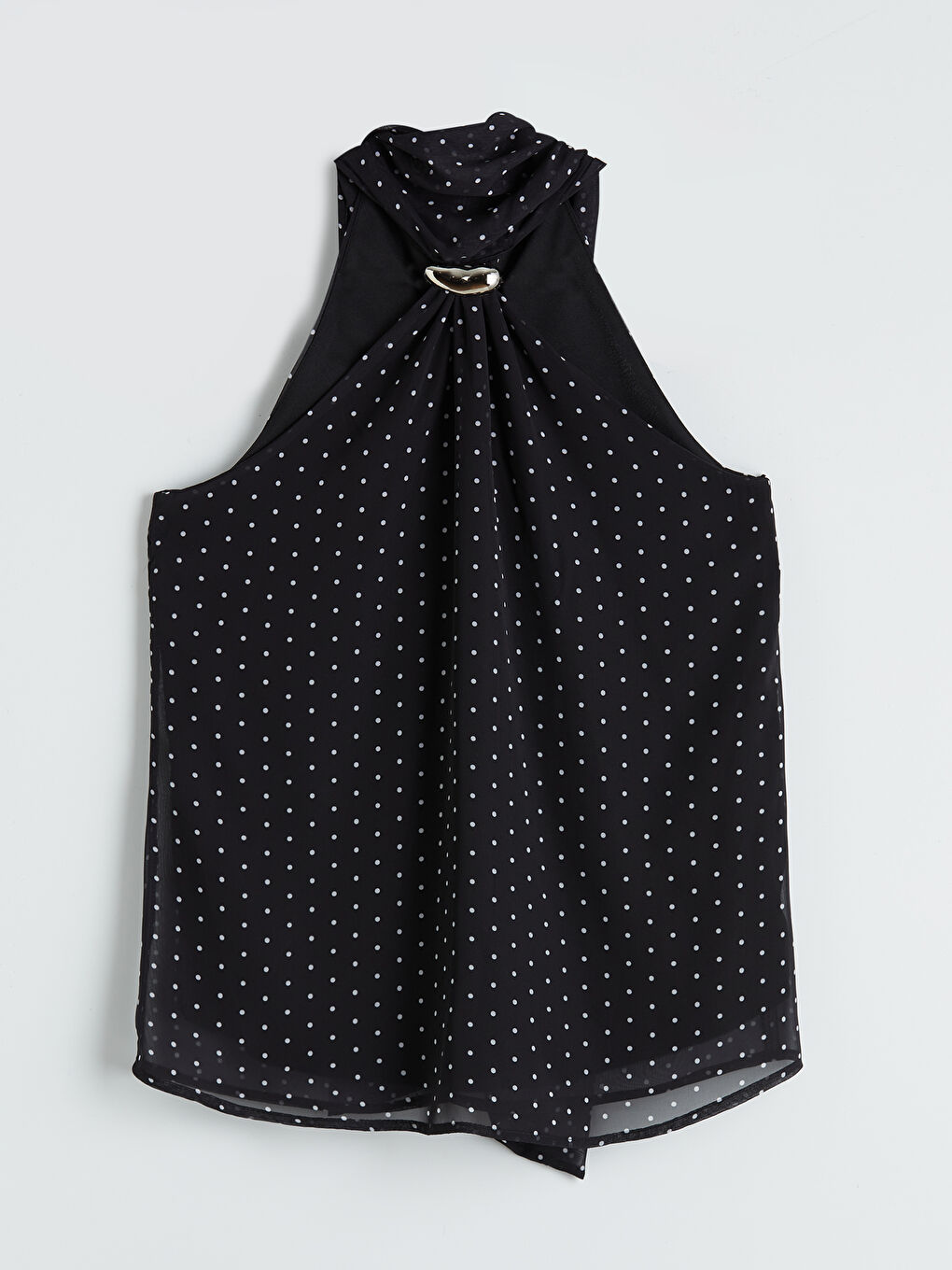 Siyah Halter Yaka Fularlı Puantiyeli Bluz-4