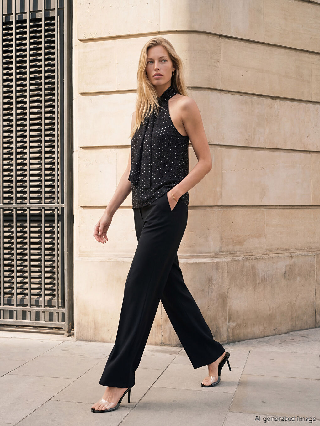 Siyah Halter Yaka Fularlı Puantiyeli Bluz-1