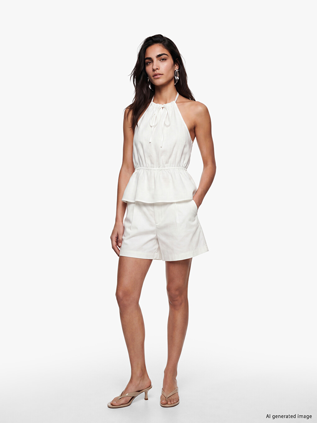 Halter Neck Ruched Tie Detailed Women's Blouse-1