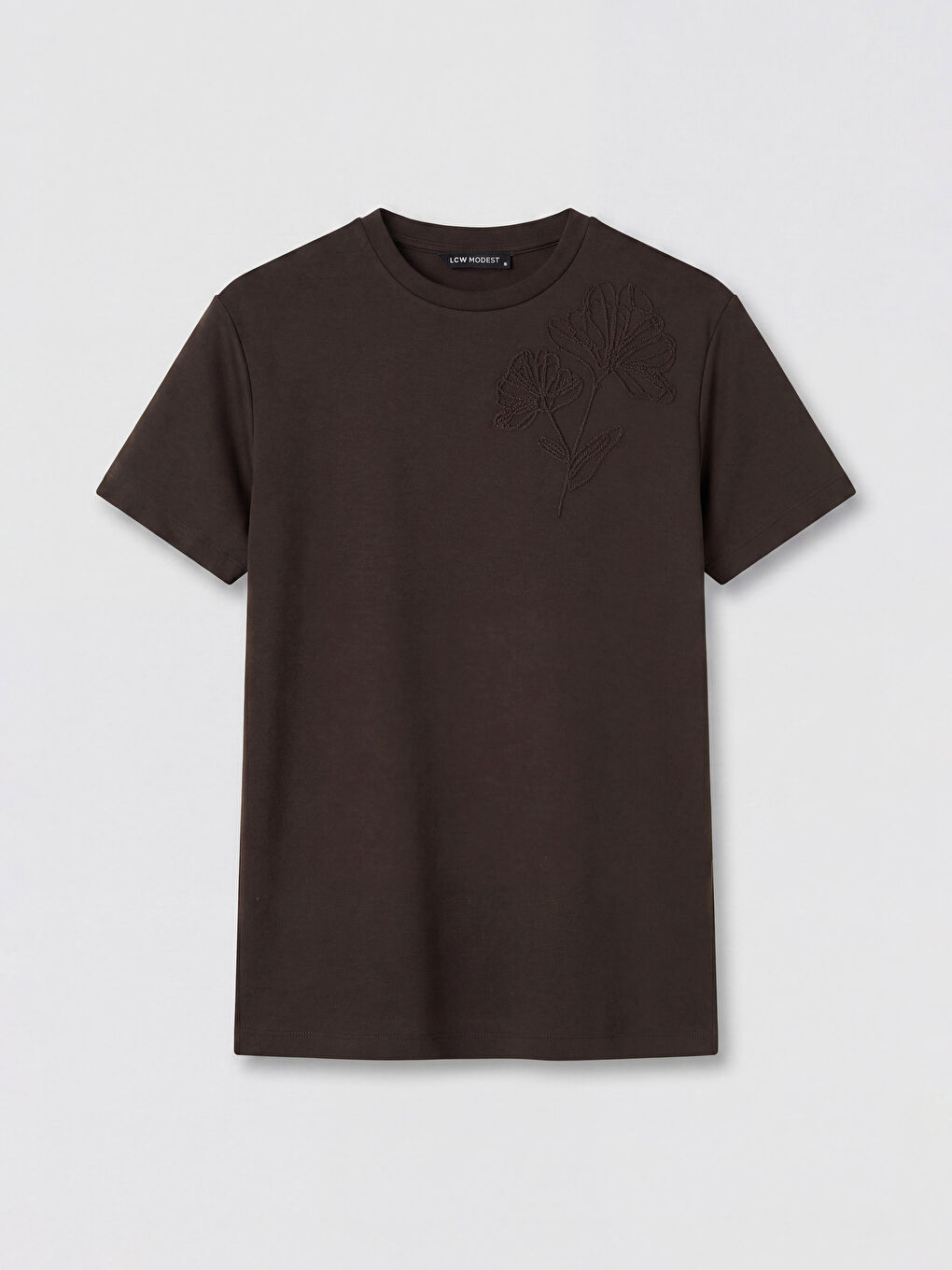 Kahverengi Bisiklet Yaka Nakışlı Bluz