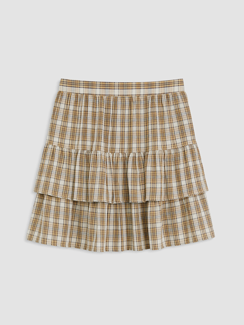 Elastic Waist Plaid Layered Mini Skirt-1