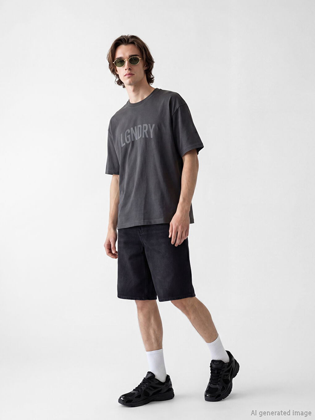 Rundhalsausschnitt Bedrucktes Herren T-Shirt-1