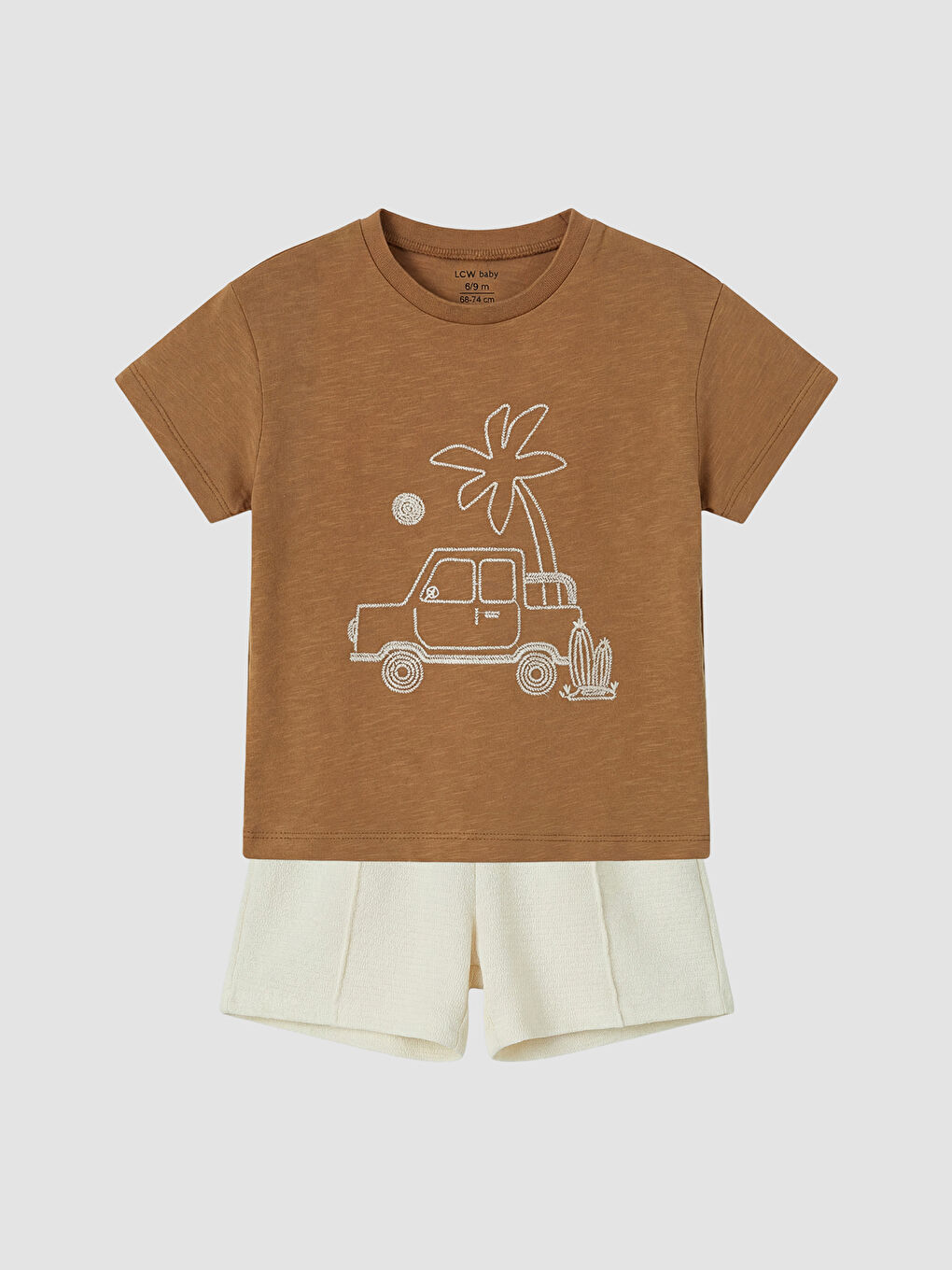 Kahverengi Baskılı Erkek Bebek Tişört ve Şort Takım