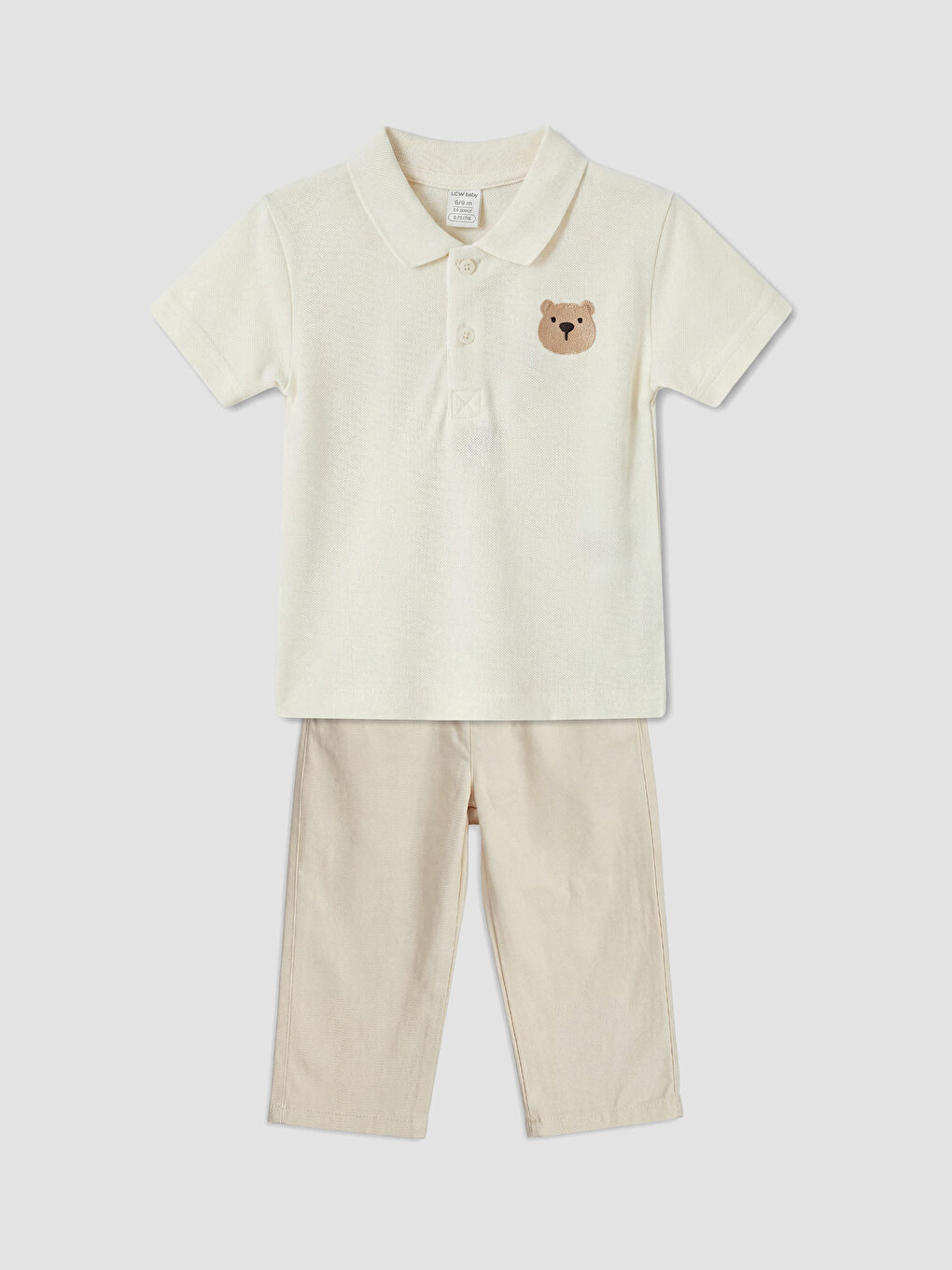 Ekru Polo Yaka Nakışlı Erkek Bebek Takım