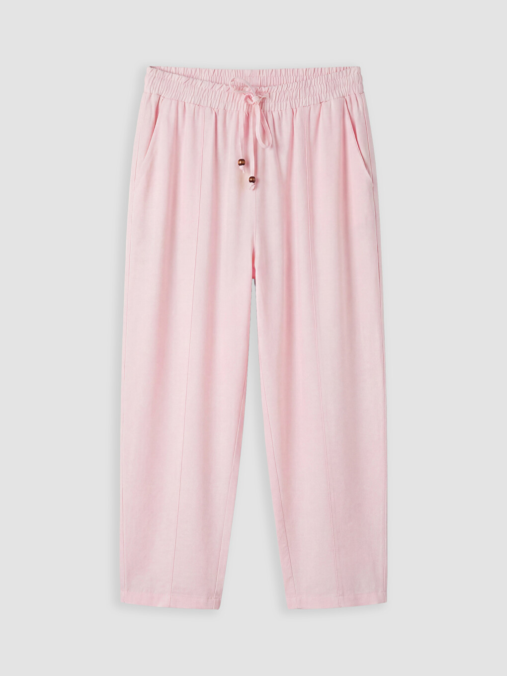 Pembe Beli Lastikli Loose Fit Kadın Pantolon