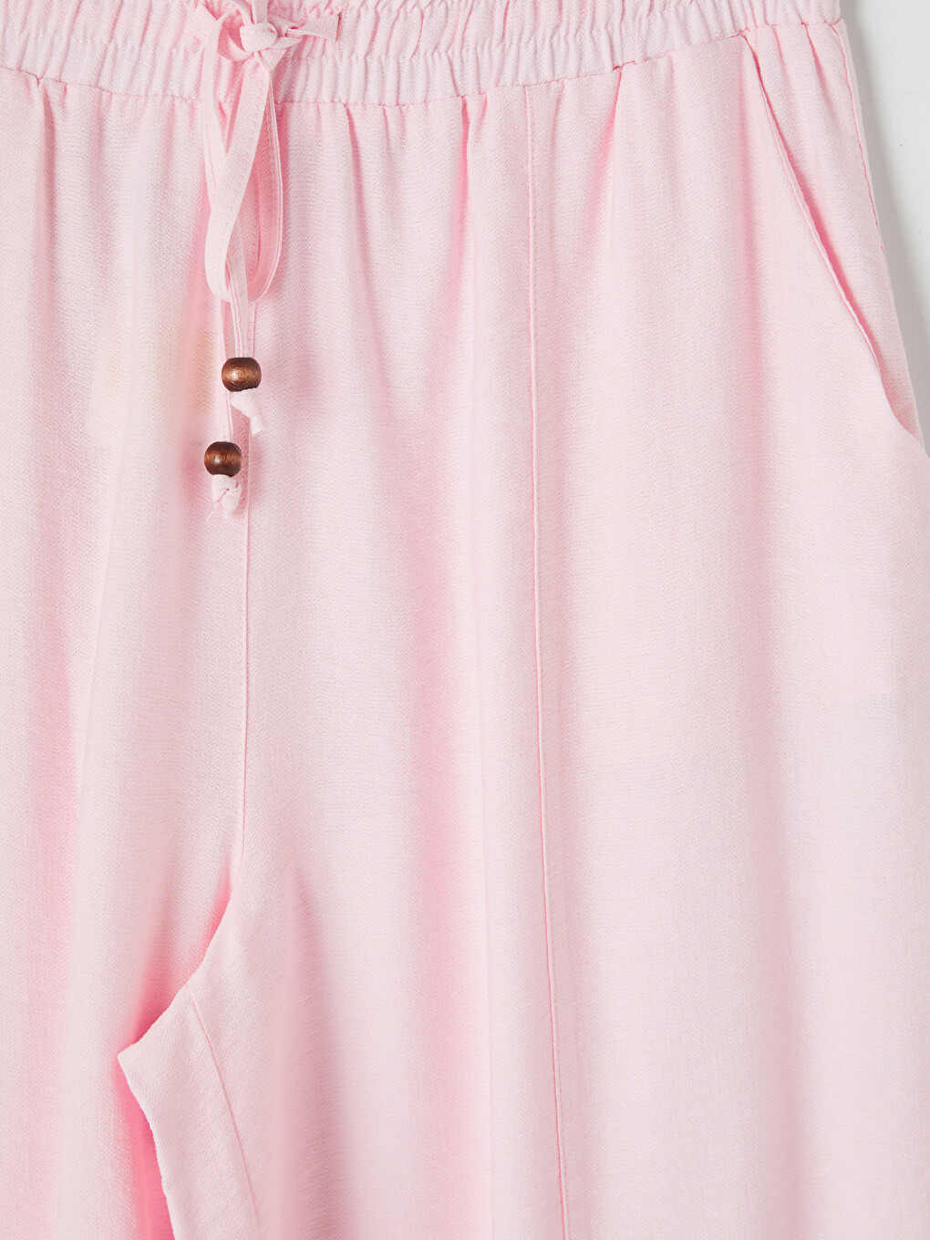 Pembe Beli Lastikli Loose Fit Kadın Pantolon-2