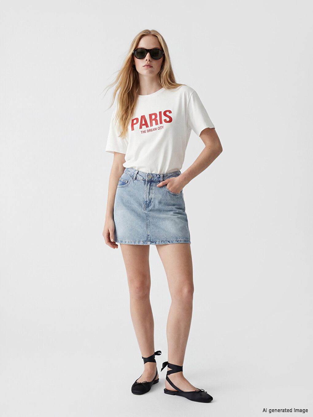 Beyaz Paris Baskılı Soft Touch Kadın Tişört-1