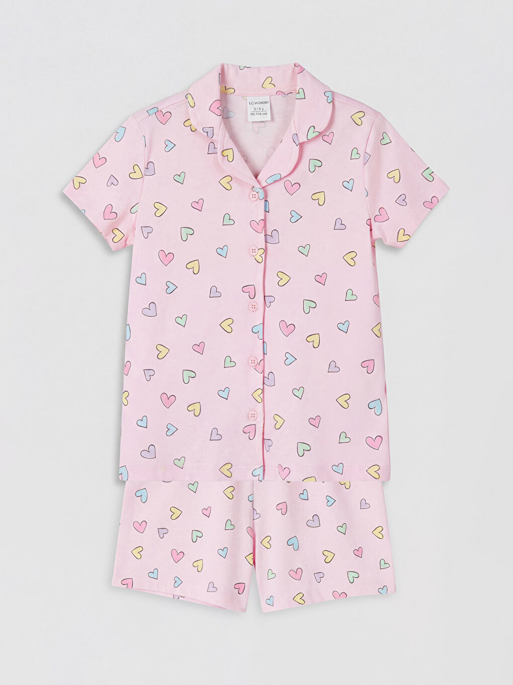 Pembe Gömlek Yaka Kız Çocuk Şortlu Pijama Takımı