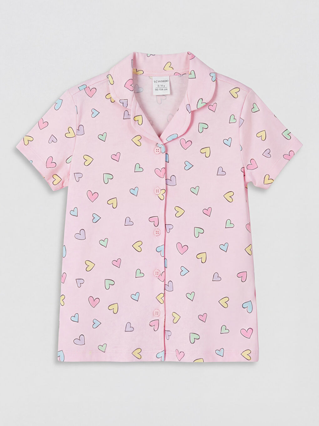 Pembe Gömlek Yaka Kız Çocuk Şortlu Pijama Takımı-1